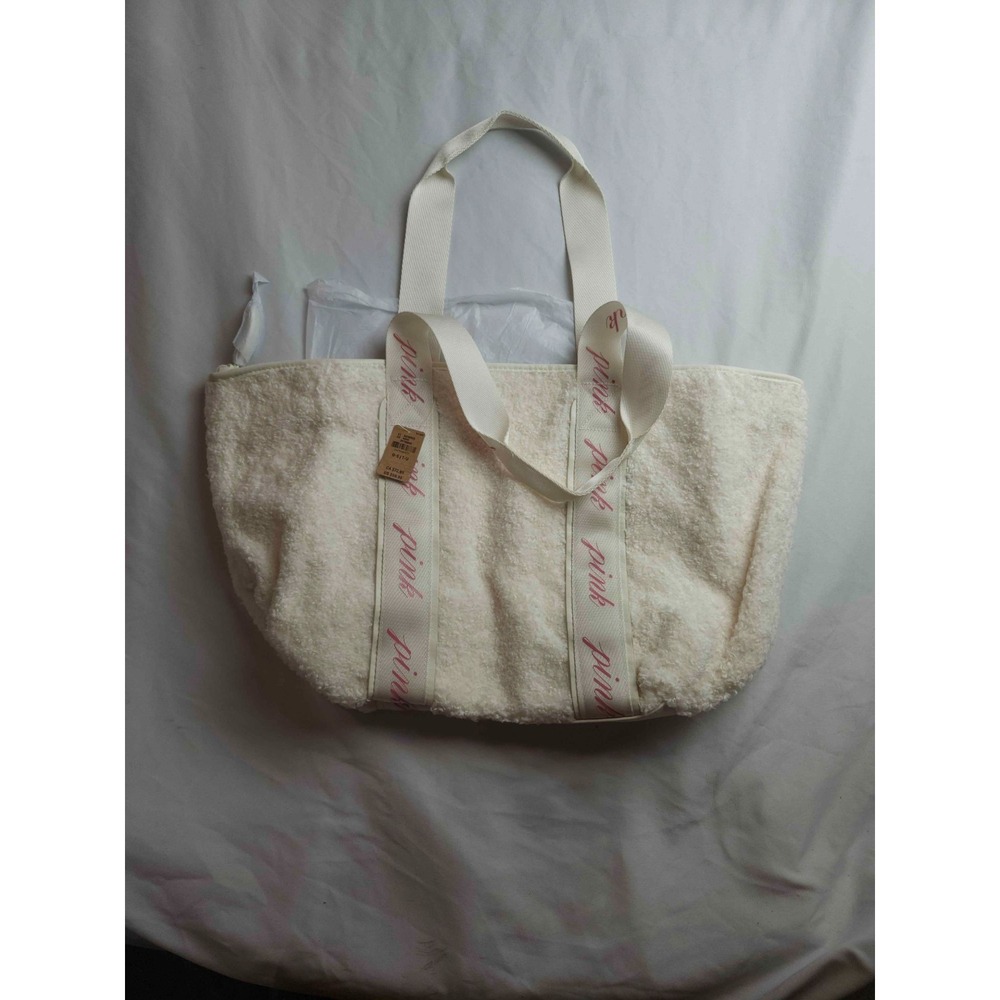 Victoria's Secret Pink Sherpa Tote Bag Beige Preppy Chic Beach Travel Essentials